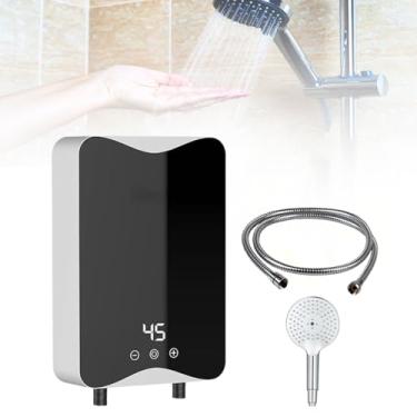 Imagem de Conjunto De Aquecedor De água Instantâneo Sem Tanque, Adequado Para Cozinha Ou Banheiro, 3 Segundos Para Aquecer, Ajustável 30-55 ℃, Ipx4 à Prova D'água, Com Chuveiro E Mangueira