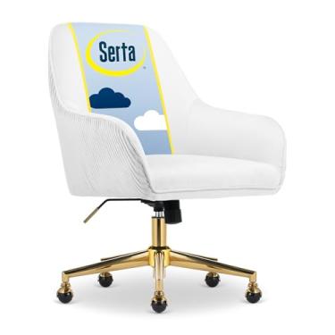 Imagem de Serta Chloe Cadeira de escritório moderna, design plissado e curvado no meio das costas, almofada média firme, poltrona com detalhes de meados do século, cadeira feminina de penteadeira ou maquiagem,