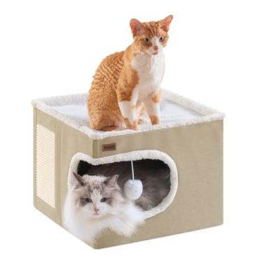 Imagem de Garnpet cama de gato para gatos internos, casa cúbica, camas de caverna para gatos cobertas e móveis com almofada de arranhar e barraca de refúgio, lindo condomínio de gato moderno para vári