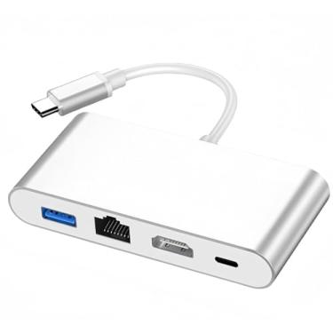 Imagem de Hub USB C 4 em 1 com HDMI 4K @ 30 Hz, Ethernet de 100 Mbps, entrega de energia de 100 W, portas de dados USB 3.0 para MacBook, iPad Pro, XPS, laptop, PC e mais dispositivos