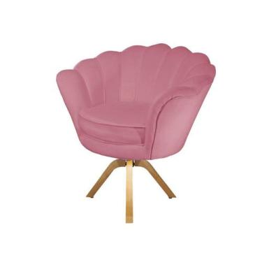 Imagem de Poltrona Decorativa Pétala Base Giratória Madeira Suede Rosa Ms Decor 
