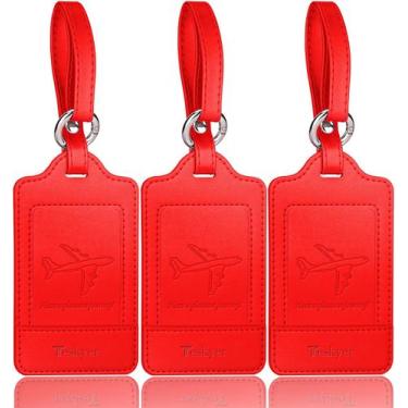 Imagem de Etiquetas de Bagagem Teskyer (3 Unidades) - Couro PU Premium Vermelho