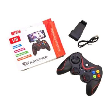 Imagem de Controle de jogo Gamepad V8 Celular Joystick Wireless Android PC Bluetooth (Preto com Vermelho)
