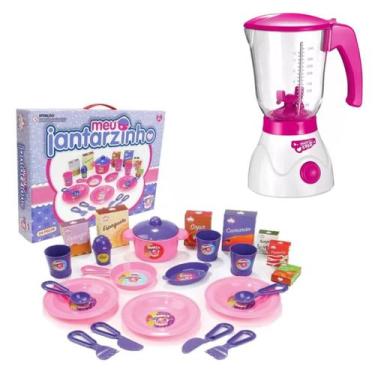 Imagem de Liquidificador Brinquedo Infantil Cozinha Rosa + Jantarzinho - DM Toys