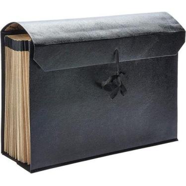 Imagem de Pasta Sanfonada Kraft Ofício A/Z croco (Fecho cadarço) Preta Mano PT 1