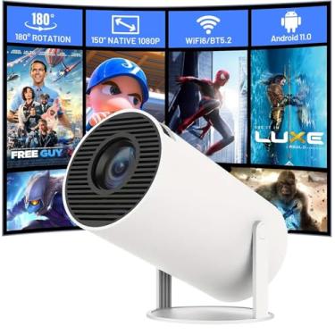 Imagem de Olymmons Mini projetor portátil com WiFi 6 e Bluetooth 5.0 Smart Projector 1080p suporta projetor de filmes 4K Decode embutido Android 11.0 para Home Theater, compatível com smartphone/tablet/laptop