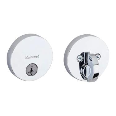 Imagem de Kwikset Fechadura de porta Uptown 258, fechadura redonda contemporânea discreta com chave de um lado perfil baixo com segurança SmartKey em cromo polido