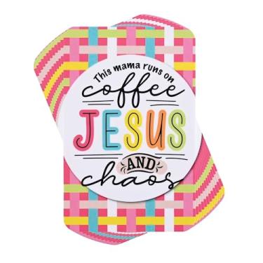 Imagem de Dicksons Mama Runs on Coffee Jesus and Chaos 10 x 6 cm rosa cartolina papel bolso marcador de livro conjunto com 12