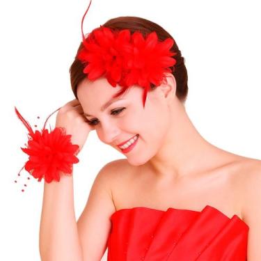 Imagem de Presilha Flor Vermelho Enfeite Cabelo Chapéu Penteado Festas - anjo da
