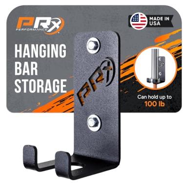 Imagem de PRx Performance Single Barbell Storage, suporte de barra para pendurar na parede, vertical, aço americano, revestimento em pó preto, acessório comercial ou para academia em casa