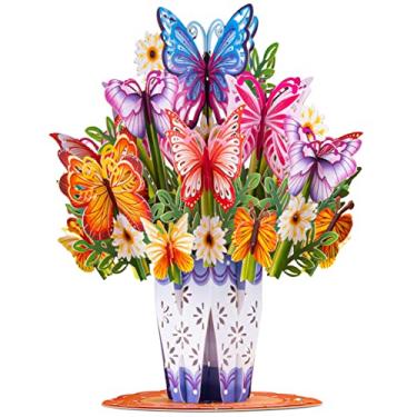 Imagem de Paper Love Cartão pop-up de buquê de borboletas 3D da HugePop, com buquê de flores de papel destacável, para aniversário, casamento, agradecimento, todas as ocasiões - Cartões jumbo de 25,4 x 35,5 cm