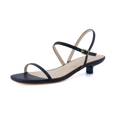 Imagem de CUSHIONAIRE Soprano Sandália feminina de salto gatinho com tira no tornozelo – Sandália social minimalista com espuma viscoelástica e silhueta de tiras, Preto, 10 Wide