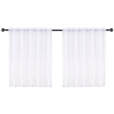 Imagem de Cortinas transparentes, cortinas curtas, transparentes, 2 painéis, cortinas de janela curta, 76 x 91 cm, cortinas transparentes, cortinas brancas para quarto, sala de estar
