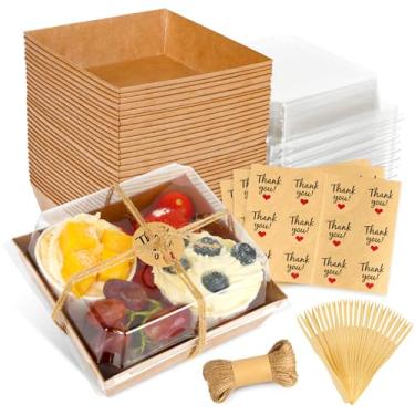 Imagem de LNDIEHS 20 Caixas Pequenas De Charcutaria Com Tampas Transparentes - Mini Papel Para Viagem, Recipiente Descartável Alimentos Tampa, Sobremesa Sanduíche, Biscoito, Sushi, Fatia Bolo E Morangos