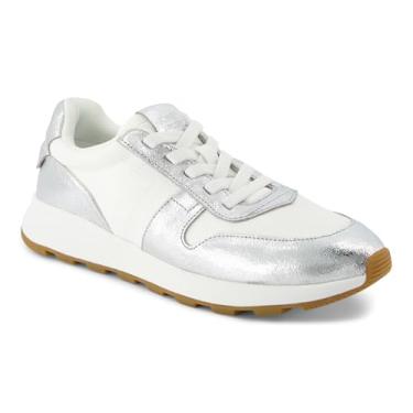 Imagem de TOMS Tênis feminino Trvl Lite retrô com cadarço casual - Off White, Sarja vintage de couro metálico enrugado prata repelente de água, 35