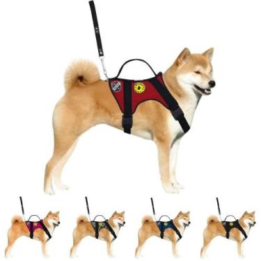 Imagem de Coleira Peitoral Para Cães Cachorros Ajustável Com Guia Alça Reforçada