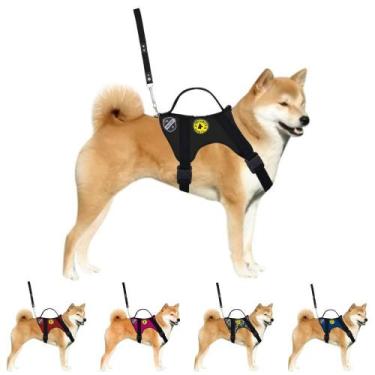 Imagem de Coleira Peitoral Para Cães Cachorros Ajustável Com Guia Alça Reforçada