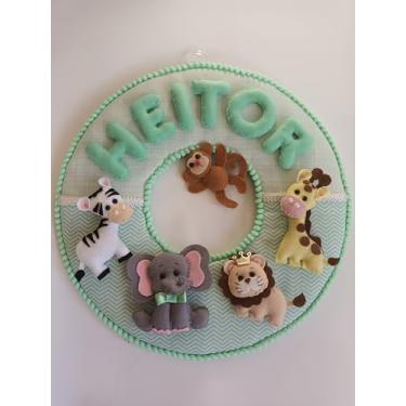 Imagem de Guirlanda Decorativa Infantil Safari com Animais em Feltro, Verde Menta, Porta Maternidade