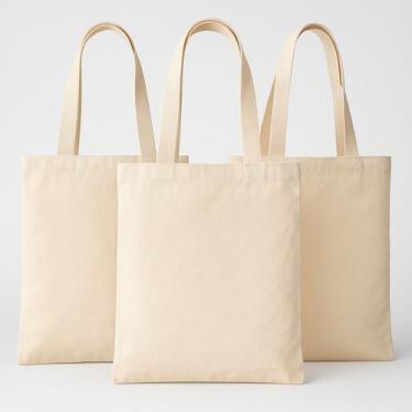Imagem de Kit 3 Ecobags Lisas Algodão Cru Bolsa Sacola Ecológica Grande 40x35 Bo