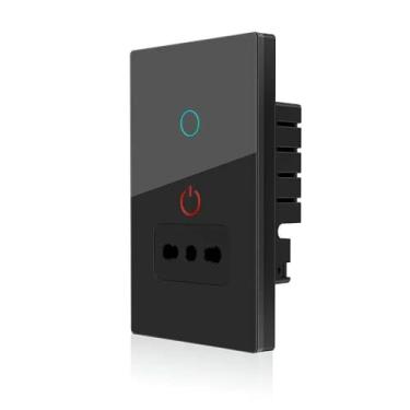 Imagem de GaoLeAve WiFi Tuya Italy Interruptor de Luz Tomada de Parede Sensor de Toque Inteligente Painel de Vidro Chile Tomada Controle Remoto por Voz - Preto 1 Gang Socket