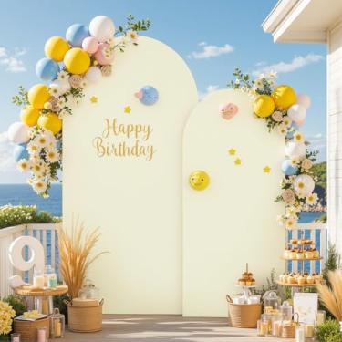 Imagem de Conjunto de 2 capas de fundo de arco de champanhe marfim com 2 capas de arco de casamento para festas, cenário elástico, 2 m, decoração de chá de bebê, chá de panela, aniversário, arco de marfim, capa