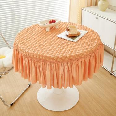 Imagem de Round Tablecloth with Skirt, Stretchy Fitted Table Covers Wrinkle Resistant Polyester Table Cover with Pleated Ruffle Skirt for Party, Wedding and Banquet Decoration(Orange,60cm(24in))