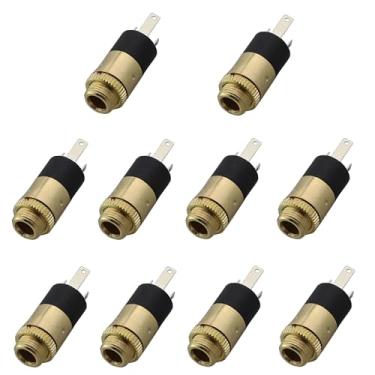 Imagem de KKUANG 10 peças soquete de fone de ouvido banhado a ouro estéreo estéreo duplo canal de áudio e vídeo 3,5 mm fêmea conector de montagem em painel estéreo para celular, computador, leitor de MP3, links