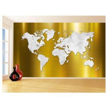 Imagem de Papel De Parede Mapa Mundi Aço Escovado Branco 3,5M Nmu65 - Você Decor