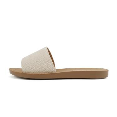 Imagem de Soda Shoes Efron-S Chinelos Femininos Básicos E Lisos, Sandálias Slip-On, Slides Casuais, Peep Toe, Praia (Lona Bege, Sistema De Tamanhos Calçados Dos Eua, Adulto, Feminino, Numérico, Médio, 9)