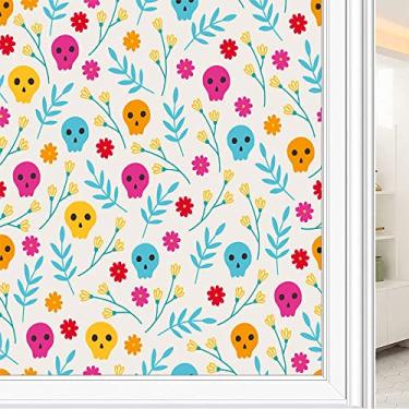 Imagem de Película de janela de privacidade de flores, textura de estilo floral, filme de vidro para sala de estar e escritório em casa, L90 x C 190 cm