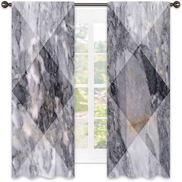 Imagem de Cortinas blecaute de mármore para quarto - Cortinas escurecidas com isolamento térmico para sala de estar, L 132 x C 239 cm cinza claro