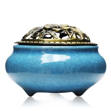 Imagem de Turíbulo Incensário de Mesa em Cerâmica Azul Claro 10cm