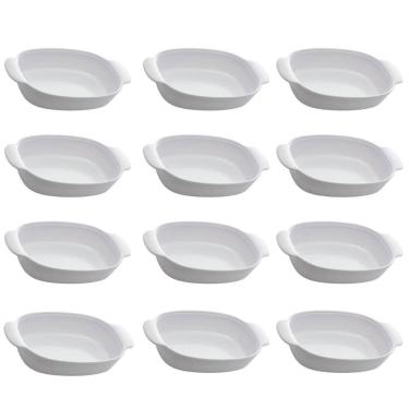 Imagem de Conjunto 12 Travessas Melamina Branca com Alça Oval 31,5x18cm Milão Lyor
