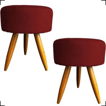 Imagem de Kit 2 Puff Decorativo Redondo Para Sala Quarto Penteadeira Pé Palito Castanho Suede Cores
