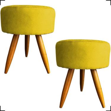 Imagem de Kit 2 Puff Decorativo Redondo Para Sala Quarto Penteadeira Pé Palito Castanho Suede Cores