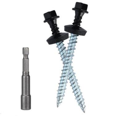 Imagem de Parafusos de telhado de metal Bobibbi 10x5cm, cabeça hexagonal preta (