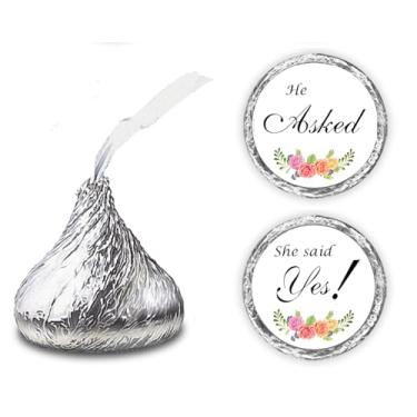 Imagem de 324 rosas florais He Asked She Said Yes!, adesivos de casamento de beijos, adesivos de gotas de chocolate para casamentos, decorações de festa de noivado de chá de panela, lembrancinhas para beijos.
