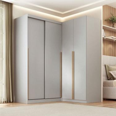 Imagem de Guarda-roupa Modular de Canto 2 Peças 2 Portas com 2 Portas de Correr Jade Cabecasa Madeiramadeira Cinza Urbano