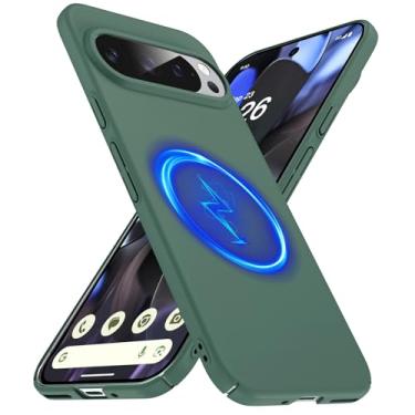 Imagem de GRECAZO Capa magnética fina para Google Pixel 10 Pro/Pixel 10 [compatível com MagSafe] Capa rígida ultrafina leve durável minimalista fosca à prova de choque antiderrapante - verde escuro