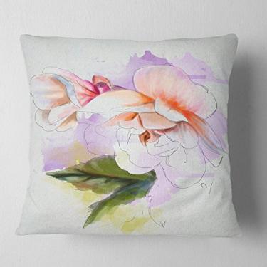 Imagem de Designart Manta floral de flor de Begônia branca para sala de estar, sofá, enchimento de almofada + capa de almofada impressa em ambos os lados 40,64 cm x 40,64 cm