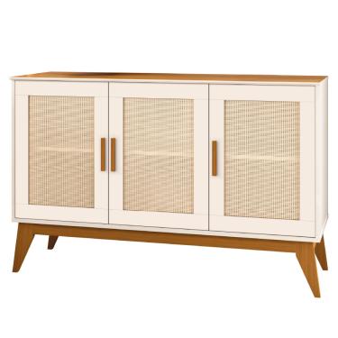 Imagem de Balcão Buffet Aparador Retrô 3 Portas Rattan Andorra Madeirado / Off White EDN Madeir/Off