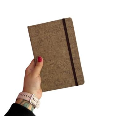 Imagem de Caderneta Pequena Tipo Moleskine COM PAUTA, Caderno de Anotações Pequeno 15x10 Capa Dura com Elástico (Marrom Claro Mármore)