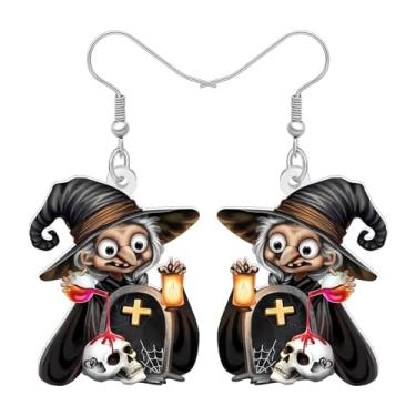 Imagem de DALANE Brincos pendentes de bruxa misteriosa com pingente de abóbora e abóbora gótica assustadora para festas de fim de ano, joias exclusivas para mulheres, Medium, Acrílico Aço inoxidável, Sem pedra