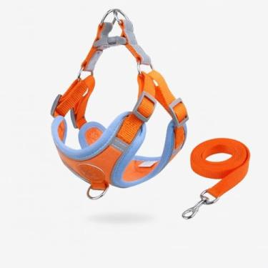 Imagem de Coleira Peitoral Cachorro E Gato, Conjunto De Guia, Coleira Tipo Colete Para Pet Pequenos E Médios(Laranja,S/2-3 Kg)