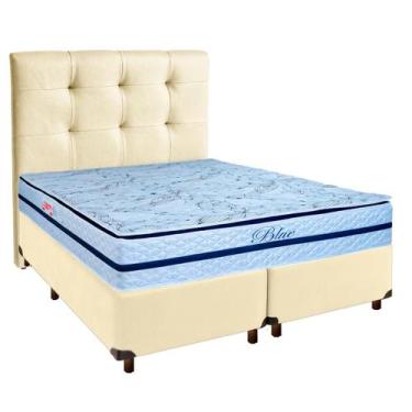 Imagem de Conjunto Cama Box Bege Queen + Colchão Molas Ensacadas Blue Paropas + 