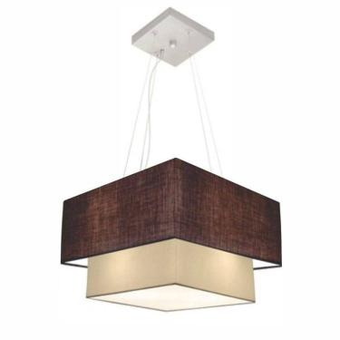 Imagem de Lustre Pendente Duplo Quadrado Vivare Md-4157 Cúpula Em Tecido 40x35cm - Bivolt Café-algodão-crú 127/220v