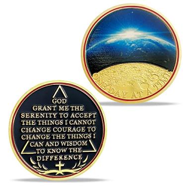Imagem de One Day at A Time Sobriety Coin Universe Sun Earth Moon AA Medalhão Serenity Prayer Chip Pocket Token