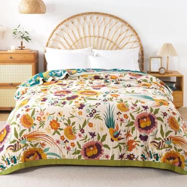 Imagem de Shesyuki Cobertor Boho para cama, colcha rústica ultra macia 100% algodão puro, cobertores de cama para decoração de casa de fazenda, manta rústica para todas as estações para sofá e cadeira (231 cm x