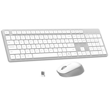 Imagem de LeadsaiL Combo de teclado e mouse sem fio K786, sem fio de 2,4 GHz, teclado ergonômico de tamanho completo, mouse silencioso para laptop Windows, Mac, PC, 12 FN, atalhos de longa duração, branco e