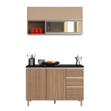 Imagem de Cozinha Modulada 2 Peças 5 Portas 2 Gavetas Evidence Carvalho/Camurça - Poliman